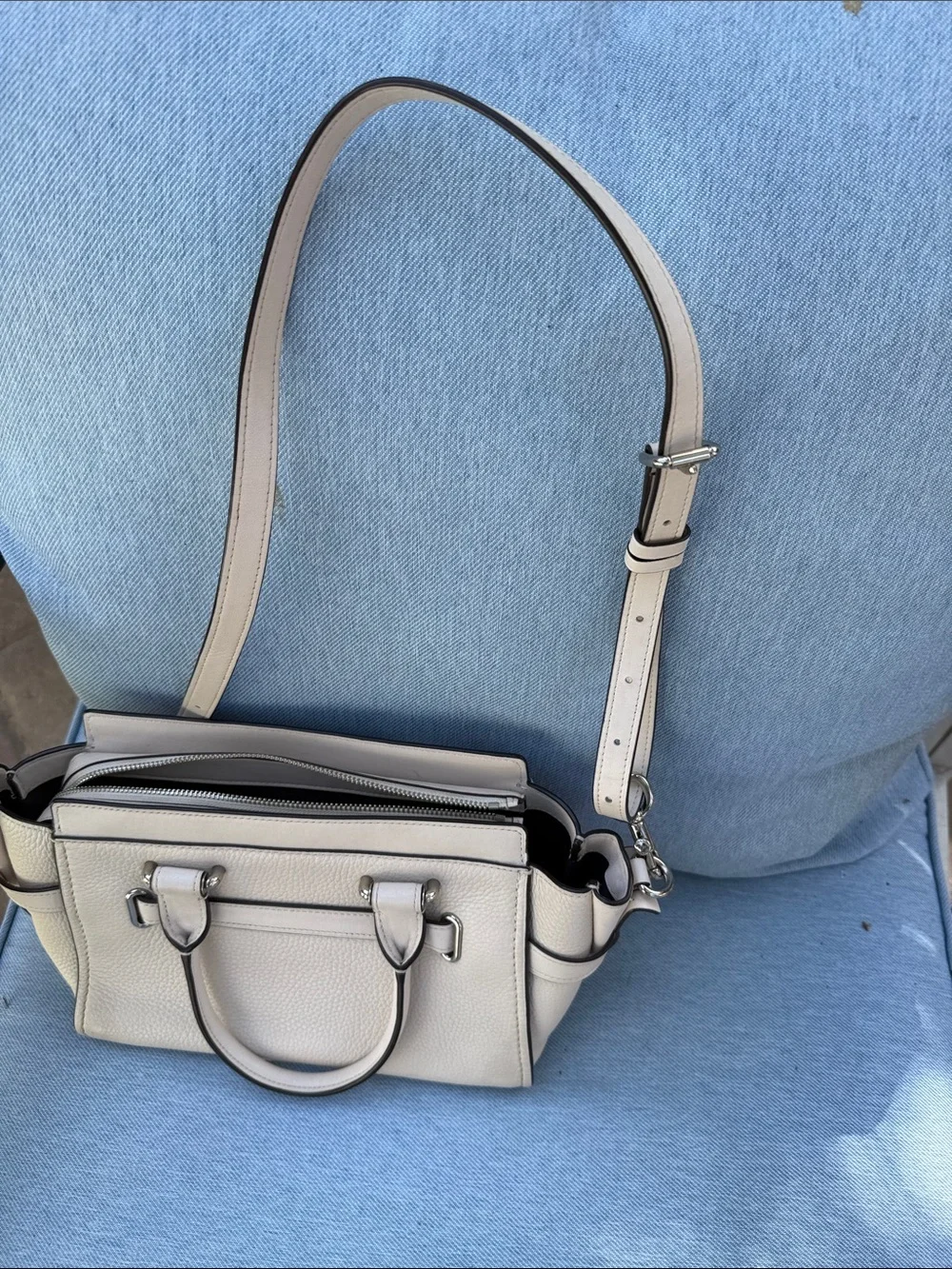 White Leather Satchel Handbag with Removable Strap